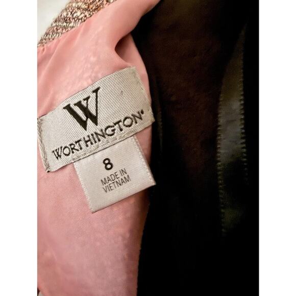 Worthington Dress Women's 8 Brown Pink Tweed Sheath Sleeveless Exposed Back Zip - Picture 16 of 16